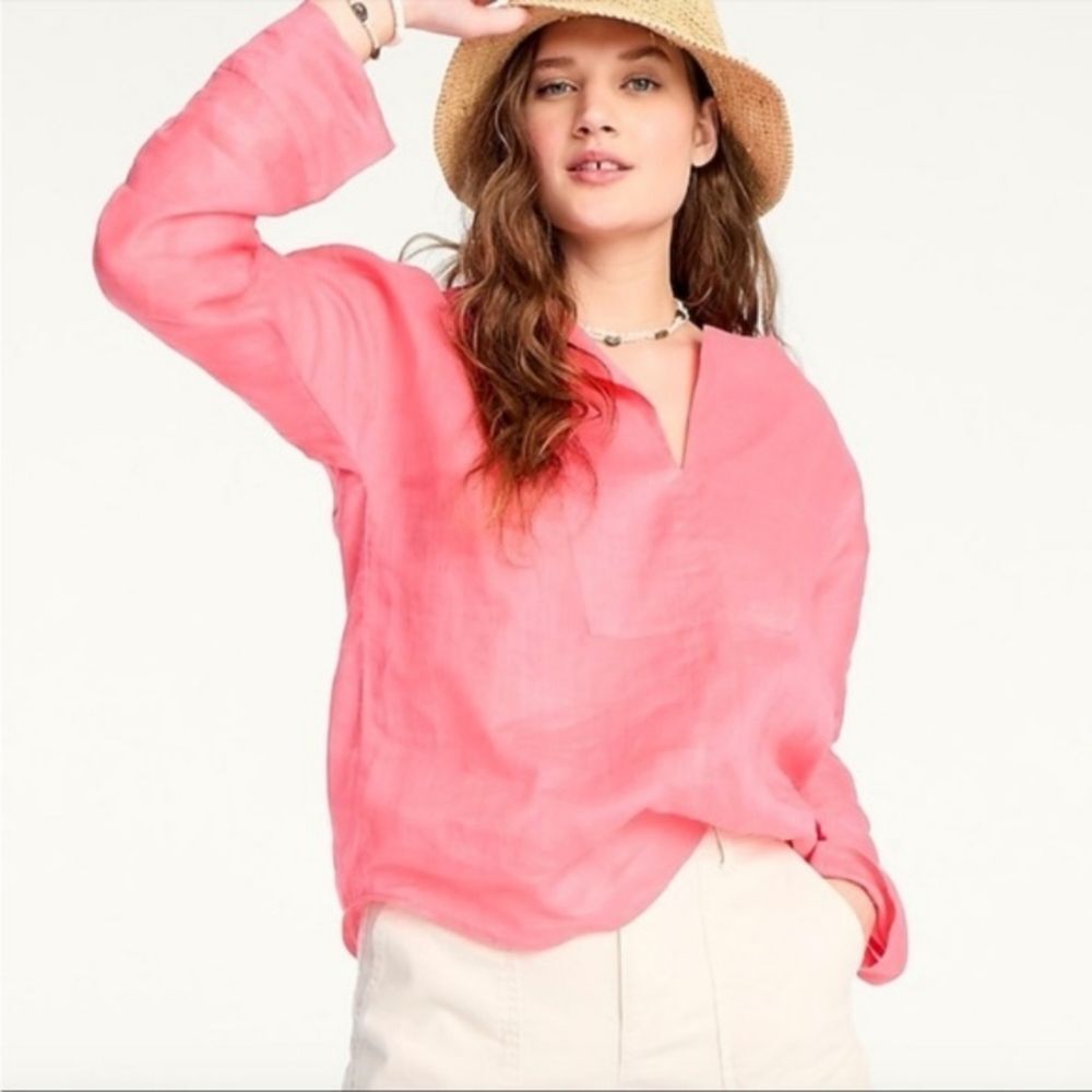 J. Crew Breathable Tea Rose Pink 100% Ramie Long Sleeve Tunic Top Blouse Small
